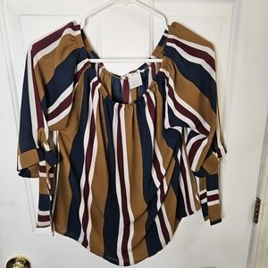 K. Jordan Vertical Stripe Off-the-Shoulder Peasant Blouse Small 3/4 Sleeves Boho